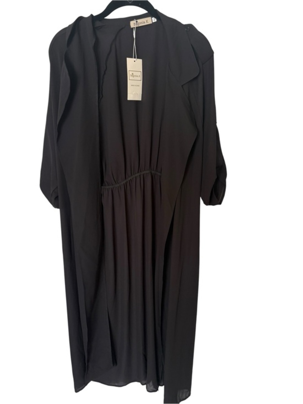 Boden Black Long Sleeve Gathered Waist Midi Dress